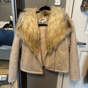 Faux Fur Collar Beige Jacket